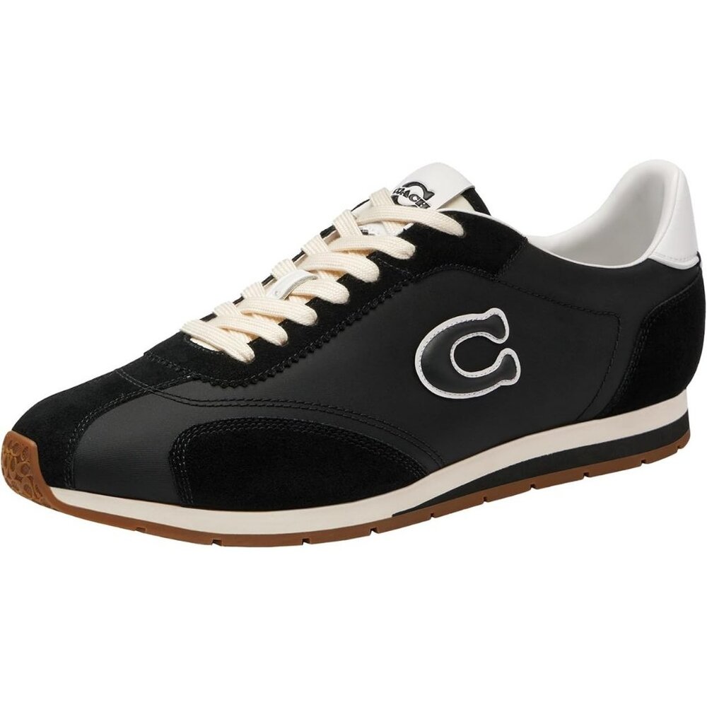 Coach Flat Sneakers Men Size 10 Black White Optical Lace-Up Rubber Outsole Shoes
